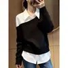 Cuello de camisa con diseño de patchwork de color contrastante, creando un look de dos piezas falso. Nueva colección de mujer primavera 2026: un top relajado, versátil y elegante