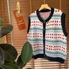 Chaleco Tejido Jacquard Retro para Mujer, Cárdigan de Botones con Cuello en V, Chaqueta sin Mangas, Estilo Universitario, Suéter Juguetón Otoño-Invierno