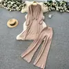 Traje Estilo Chanel para Mulheres no Outono: Colete Versátil sem Mangas com Decote V, Calça Longa Solta, Cardigã de Tricô, Calça Longa de Cintura Alta