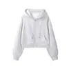 Abrigo suéter de manga corta y larga gris de comercio exterior para mujer, nuevo de nicho para primavera y otoño, con capucha, cremallera, cárdigan, venta al por mayor