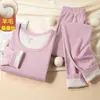 Terciopelo de Seda Cachemir AB Cara Hombres Traje Cálido Ropa de Otoño y Pantalones Forro Polar Engrosado Cuello Redondo Lijado Doble Cara Ropa Interior