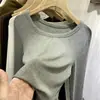 2024 Camiseta de Manga Larga con Cuello Redondo y Hilo Grande Tops Moda Femenina Versátil Silueta Adelgazante Camiseta Básica Ins Tendencia Silueta Adelgazante