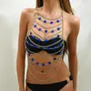 Zhuruku Ropa Comercio Exterior Más Vendido Azul Acrílico Pedrería Múltiples Capas Borla Moda Nightclub Cadena para el Cuerpo Hk0017