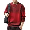 Sudadera Redonda de Peso Pesado Lavada Desgastada Degradada para Hombre Otoño e Invierno 2025 Nueva Camisa Base de Manga Larga Retro Americana