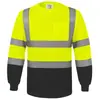 Camiseta Transpirable Amarillo Fluorescente de Manga Larga Alta Reflectividad, Ropa de Trabajo de Seguridad de Alto Brillo para Administración de Carreteras y Construcción de Saneamiento, Trabajo Nocturno