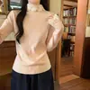 Playera Coreana de Encaje con Cuello Alto y Manga Larga para Mujer 2025 Invierno Nueva Look Adelgazante Look Adelgazante Top Inferior Suave