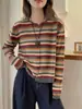 Top cárdigan a rayas de cuello redondo para mujer, adelgazante, abrigo casual estilo francés, holgado y versátil para primavera y otoño, prenda exterior de punto