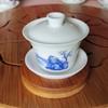 Conjunto de Chá Kung Fu Chaoshan Porcelana de Jade Branco Puro Tigela com Tampa Sancai Tigela de Chá Pequena Mini Tigela de Chá Caixa de Presente para Degustação de Chá Pintada em Azul e Branco