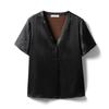 Chaqueta de Seda Xiangyunsha para Mujer de Manga Corta, Top de Color Puro con Cuello en V, Estilo de Ropa de Trabajo Casual y Versátil, Nuevo Estilo 2026