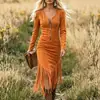 Estación independiente de Amazon de talla europea y americana transfronteriza vestido vintage western de vaquera ajustado de manga larga con flecos