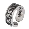 Anillo de Pisón de Diamante con Seis Caracteres de Palabras Verdaderas del Joker Retro para Hombres y Mujeres con Personalidad de Estilo Étnico Joyería Artesanal Antigua de Plata Tailandesa
