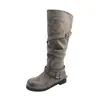 Botas Largas Apiladas con Hebilla Estilo Coreano para Mujer 2026 Otoño Nuevas Botas de Caballero Retro Punta Redonda Tacón Plano Botas de Moda