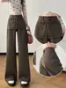 Jeans wide leg estilo americano falso two-piece para mulheres, outono/inverno 2026 novo design de cintura alta calça comprida A13548