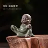Adorno de Cerámica Estilo Chino Ge Ware Pétalo de Flor para Té, Juguete para Té, Bandeja de Té para Coche, Decoración de Maceta, Figura de Monje Pequeño, Artículo Premium de Alta Gama