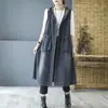 Outono 2026 Novo Estilo Coreano Tamanho Plus Solto Longo Jeans Sem Mangas Com Capuz Colete Acima do Joelho Top Feminino