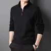 Camiseta de manga larga para hombre con cuello alto y media cremallera, superventas transfronterizo, jersey cálido de otoño e invierno, camiseta base de color liso para adolescentes