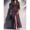2026 Estação Independente Transfronteiriça Estilo Europeu e Americano Estampa de Leopardo Malha Costurada Moda Casual Fenda Vestido Feminino