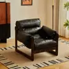 Sillón Individual de Cuero Encerado Vintage, Sillón de Ocio de Madera Maciza Estilo Mediados de Siglo para Sala de Estar y Balcón