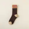 Meias Grossas Quentes de Cano Médio para Outono e Inverno para Mulheres, Meias Curtas Listradas Color Block Retrô, Meias Largas da Série de Cores Melange