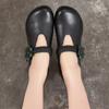 Zapatos de mamá 2024 nuevos zapatos de primavera para mujer, zapatos de piel de vaca de primera capa, estilo étnico, tacón grueso, fondo suave, zapatos de una sola capa para mujer, venta al por mayor