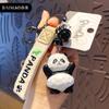 Baimao Estilo Original de Talla de Madera Panda Flor Flor Llavero Mujeres Lindo Resina Bambú Panda Llavero Colgante para Mochila Escolar