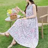 Vestido de algodão e seda sem mangas de alta qualidade, estilo jovem, para mulheres, vestido de verão para férias na praia, plus size, para mulheres de meia-idade, vestido Sanya, vestido de praia