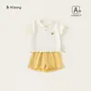 Roupa de Verão Bangxuan para Crianças, Blusa de Manga Curta com Babados para Meninas, Shorts Casuais, Conjunto Infantil, Conjunto de Duas Peças para Bebês Meninas