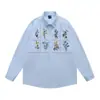 Camisa de Manga Longa Waffle Bordada Floral Casual Loose Retrô Japonês para Homens - Primavera e Outono