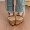 Zapatos Peludos de Punta Fina para Mujer 2026 Nuevo Temperamento Retro Gamuza Cuña Zapatos de Salón de Una Correa Mary Jane con Forro Polar Añadido
