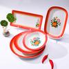 Melamina Vermelha Dupla Felicidade Redonda Simples Estilo Ins Prato Panela Quente Imitação de Porcelana Prato Louça Retro Chinesa Prato de Jantar Nostálgico