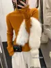 Suéter de punto de manga larga de doble capa de color liso y cuello medio alto para mujer, suave y elegante, adecuado como capa base, invierno negro