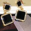 B463 Brincos quadrados europeus e americanos novos S925 brincos simples versáteis de cristal preto fábrica direta joias