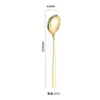 Colher de sobremesa estilo coreano colher de aço inoxidável 304 garfo de aço inoxidável garfo de sobremesa cabo longo espessado multicolorido alto valor de cor