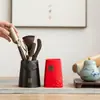 Juego de Té de Gres Accesorios Madera Maciza de Ébano Ceremonia del Té Seis Caballeros Juego Juego de Herramientas para Preparar Té Porta Té Cucharita de Té Aguja de Té