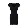 Vestido Sexy de Encaje Puro Deseo con Cuello en V y Mangas Cortas para Mujer Verano Nuevo Adelgazante Favorecedor de Gama Alta Falda Hueca Ajustada a la Cadera