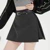 Tiro real Primavera Otoño Nuevo Estilo Falda de Traje Gris para Mujer Cintura Alta Línea A Versátil Falda Corta Falda Pantalón Anti-exposición