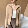 2025 Nuevo Otoño e Invierno Cárdigan de Cachemira con Solapa, Rayas y Cremallera para Mujer, Versátil, Tejido, Suéter, Parte Superior Exterior