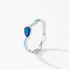 Anillo de Plata de Ley 925 con Forma de Gota de Agua Patrón de Ola de Zafiro para Dedo Índice Anillo Geométrico de Lujo Accesible Femenino Diseño de Nicho