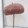 Novo Boina de Primavera, Lã, Estilo Hepburn, Elegante, Quente, Moderno, Prático para o Dia a Dia, Feminino, Redondo no Topo, Estilo com Strass e Pérolas