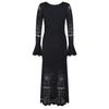 Vestido de Verano 2024 Nuevo Estilo para Mujer Francesa, Calado de Ganchillo, Ajustado, Cuello Redondo y Mangas de Campana, Vestido Largo de Punto