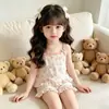 Comercio Exterior Conjunto de Pijama de Tirantes para Niña Verano Delgado Floral Ropa de Casa Pantalones Cortos de Bebé Conjunto de Dos Piezas Ropa para Niños Venta al por Mayor