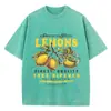 Camisetas Femininas de Algodão Lavagem Ácida Estampa Premium de Limões Algodão Preto