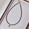Colar Pingente de Aço Inoxidável com Contas de Vidro Preto para Mulheres, Estilo de Nicho, Gargantilha Simples de Miçangas Milho, Corrente para Clavícula que Não Desbota