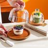 Mantequillera rectangular de madera de venta caliente transfronteriza con tapa de vidrio, plato para queso y mantequilla, plato para postre, pastel, postre