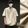 Camiseta básica de manga curta escolar masculina de algodão japonesa simples solta moda verão versátil estudante top casual