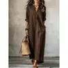 Ropa de Mujer de Comercio Exterior Nueva, Moda Europea y Americana Transfronteriza, Diseño Rayado de Cuello en V, Elegante Vestido de Moda Holgado