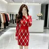 Ropa de mujer de comercio exterior: Vestido suéter de punto coreano para mujer, otoño e invierno, patrón de rombos, elegante, corte ajustado, bodycon, adecuado para llevar debajo de un abrigo