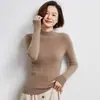 Suéter de cachemira pura para mujer, grueso, cuello semialto, tejido de canalé, capa interior cálida, corte ajustado, versátil y adecuado como capa base