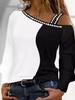 Camiseta holgada de manga larga con tirantes de color contrastante para mujer, estilo informal, elegante, de estilo europeo y americano, para verano de 2024