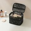 Bolsa de Maquiagem Preta de Malha Grossa Dupla Camada Grande Capacidade Bolsa de Armazenamento de Cosméticos de Alto Nível Bolsa de Higiene Pessoal Transparente Portátil